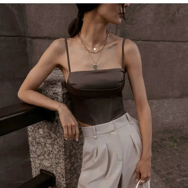 Polyester Crop Top Corset Aesthetic Slim Fit