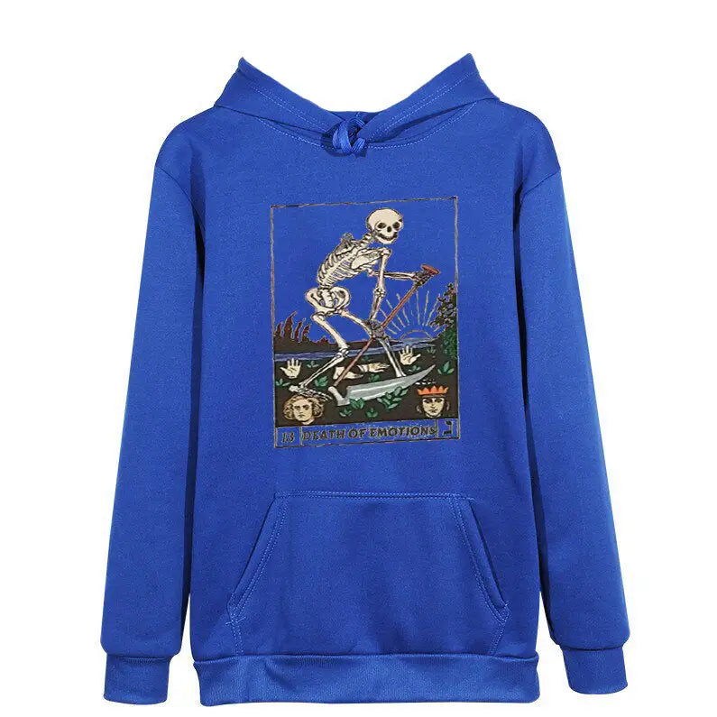 Polyester Death of Emotions Tarot Card Hoodie Blue / XS