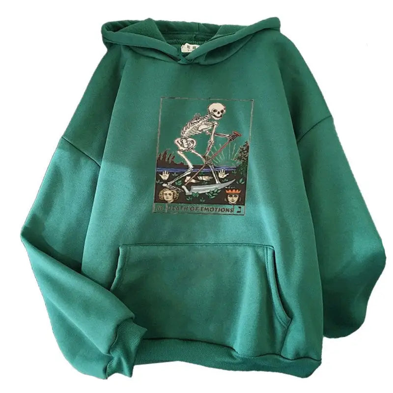 Polyester Death of Emotions Tarot Card Hoodie Green / XS