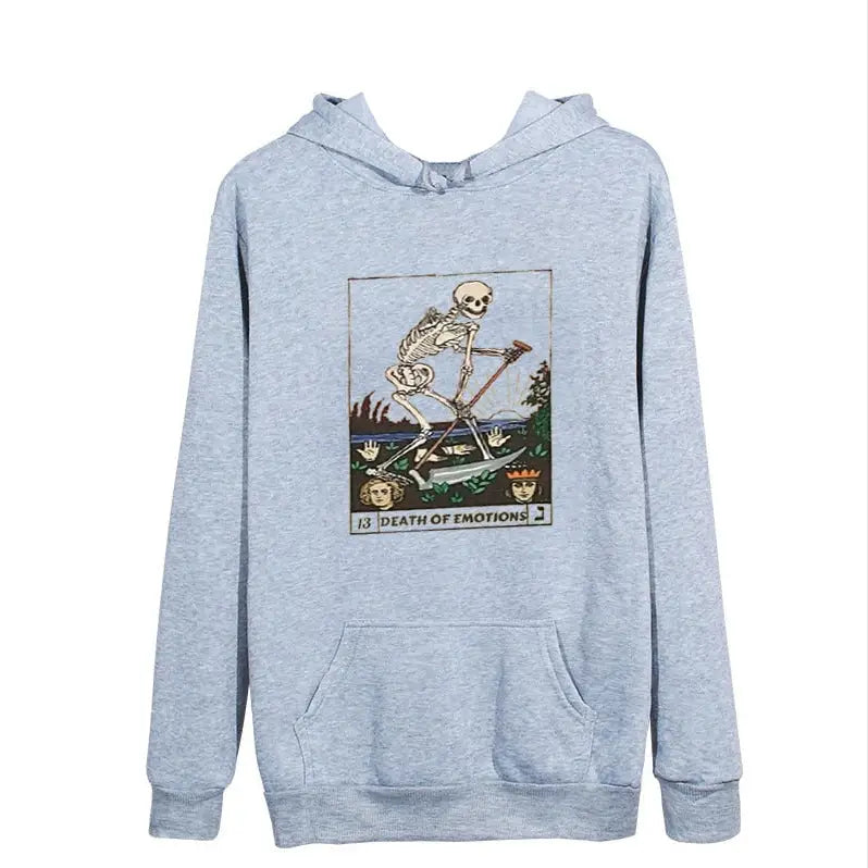 Polyester Death of Emotions Tarot Card Hoodie Grey / XS