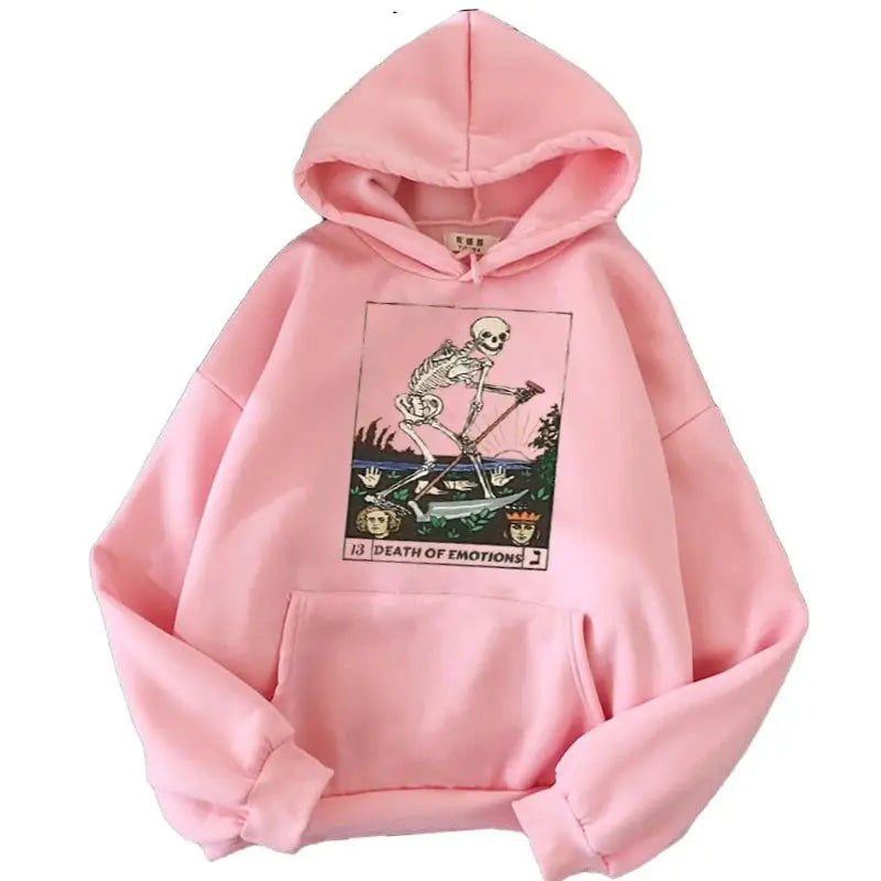 Polyester Death of Emotions Tarot Card Hoodie Pink / XS