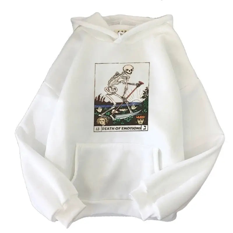 Polyester Death of Emotions Tarot Card Hoodie White / XS