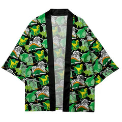 Polyester Dinosaur Cartoon Loose Kimono Green / XXS