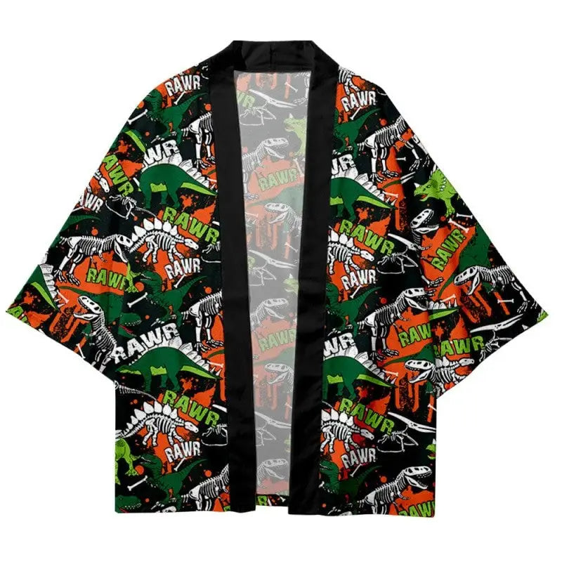 Polyester Dinosaur Cartoon Loose Kimono Orange / XXS