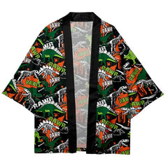 Polyester Dinosaur Cartoon Loose Kimono Orange / XXS