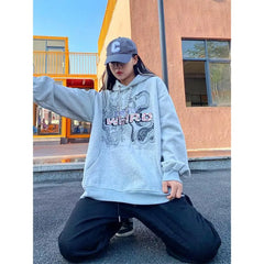 Polyester Dragon and Snake Print Hoodie Gray / S