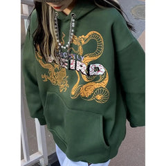 Polyester Dragon and Snake Print Hoodie