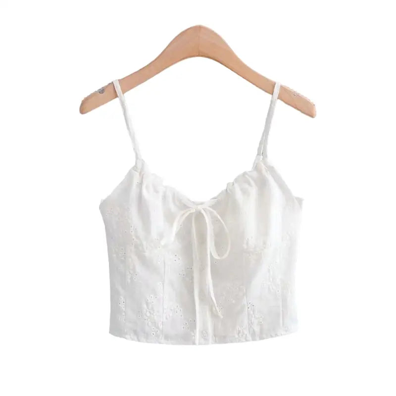 Polyester Drawstring Cropped Tank Top White / S