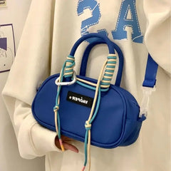 Polyester Drawstring Embellished Shoulder Bag Blue