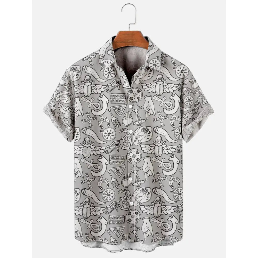 Polyester Egyptian Symbols Hawaiian Style Shirt / S