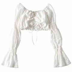 Polyester Fabric Long-Sleeved Crop Top Lace Up