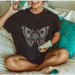 Polyester Fit Type O Neck Eye Moon Casual Shirt Ligth Grey