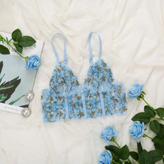 Polyester Flower Embroidery Straps Crop Top