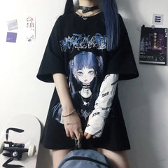 Polyester Gothic Anime Girl Loose T-Shirt