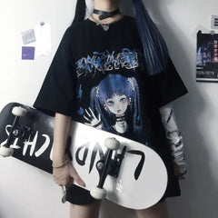 Polyester Gothic Anime Girl Loose T-Shirt
