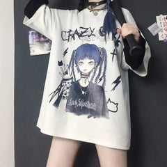 Polyester Gothic Anime Girl Loose T-Shirt