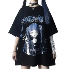 Polyester Gothic Anime Girl Loose T-Shirt