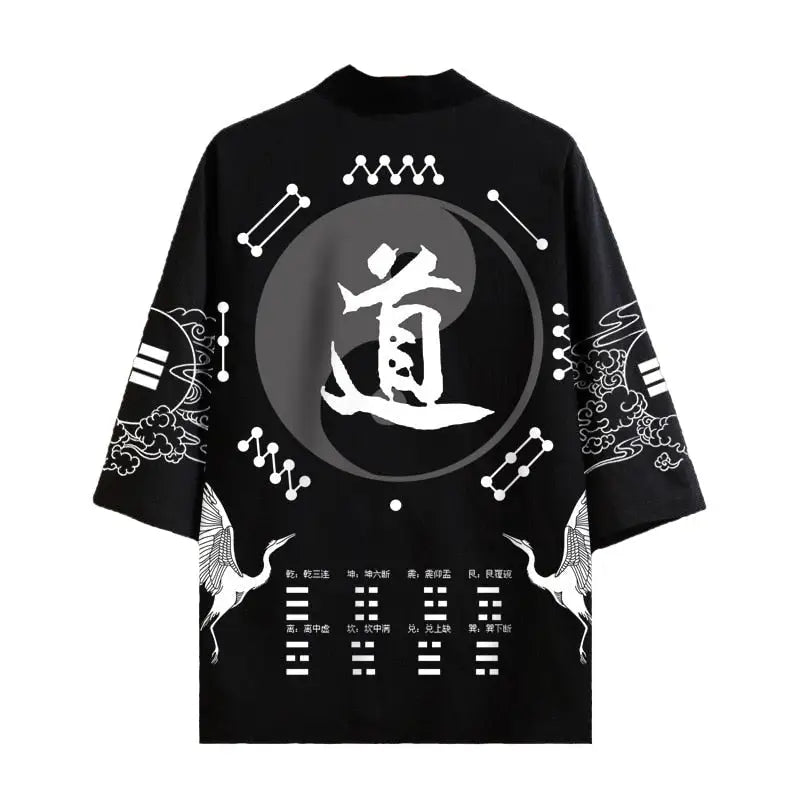 Polyester Harajuku Aesthetic Japanese Kimono Black Grey