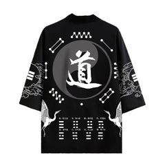 Polyester Harajuku Aesthetic Japanese Kimono Black Grey