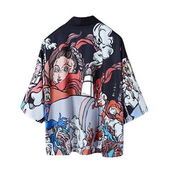 Polyester Harajuku Aesthetic Japanese Kimono Black Orange