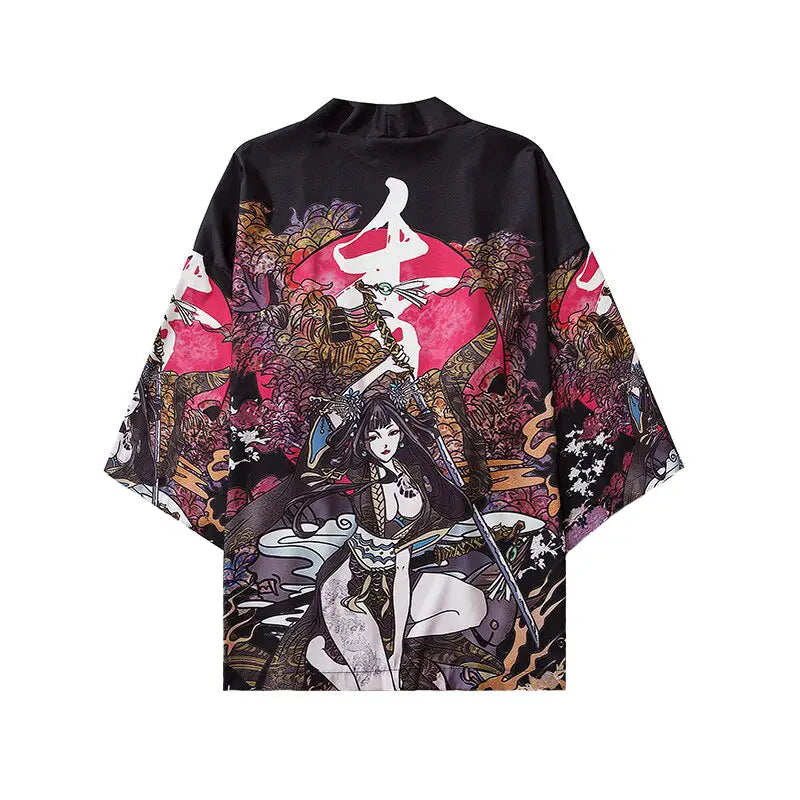 Polyester Harajuku Aesthetic Japanese Kimono Black Pink