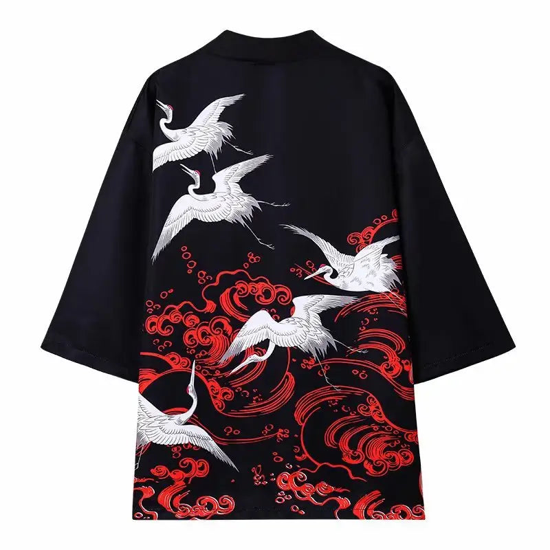 Polyester Harajuku Aesthetic Japanese Kimono Black Red