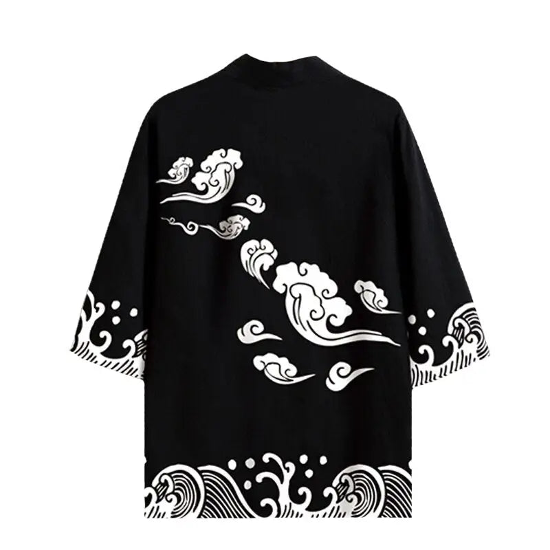 Polyester Harajuku Aesthetic Japanese Kimono Black White