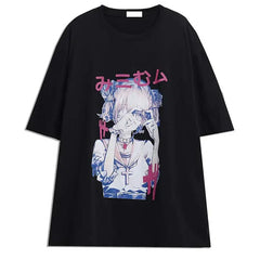 Polyester Harajuku Anime Doll Baggy T Shirt Black / XS