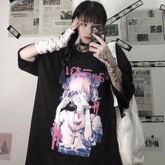 Polyester Harajuku Anime Doll Baggy T Shirt