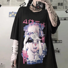 Polyester Harajuku Anime Doll Baggy T Shirt