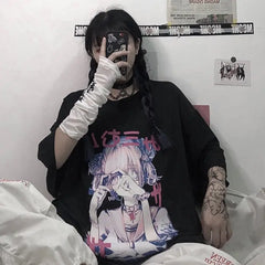 Polyester Harajuku Anime Doll Baggy T Shirt