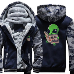 Polyester Hoodie Alien Reading Book Warm Two-Tone Design