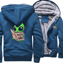 Polyester Hoodie Alien Reading Book Warm Two-Tone Design