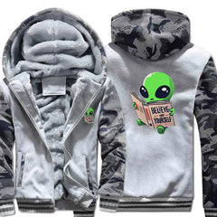 Polyester Hoodie Alien Reading Book Warm Two-Tone Design