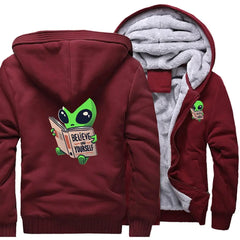 Polyester Hoodie Alien Reading Book Warm Two-Tone Design