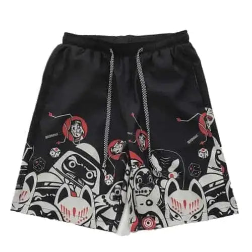 Polyester Japanese Amulet Harajuku Beach Shorts Black / M
