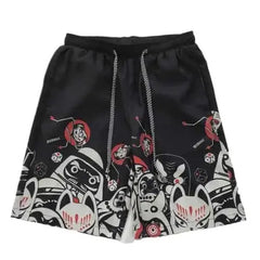 Polyester Japanese Amulet Harajuku Beach Shorts Black / M
