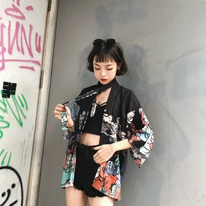 Polyester Japanese Traditional Kimono with Three Quarter