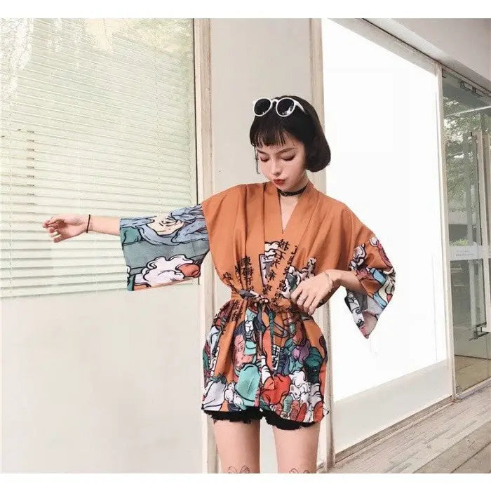 Polyester Japanese Traditional Kimono with Three Quarter