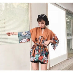 Polyester Japanese Traditional Kimono with Three Quarter