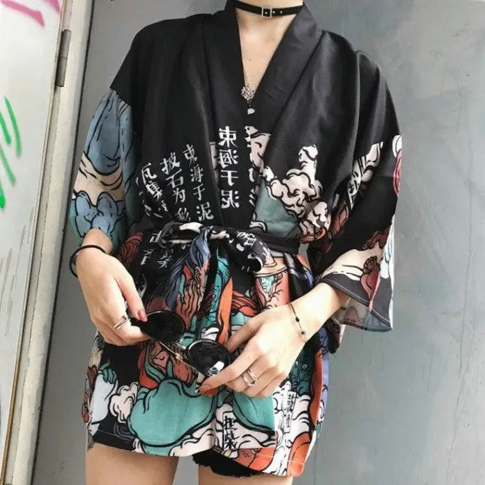 Polyester Japanese Traditional Kimono with Three Quarter