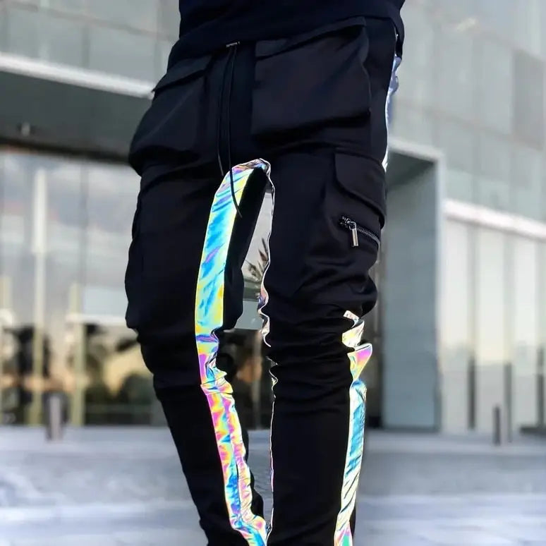 Polyester Jogger Cargo Pants Reflective Loose Fit