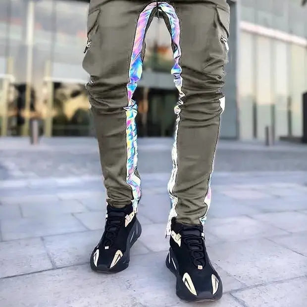 Polyester Jogger Cargo Pants Reflective Loose Fit