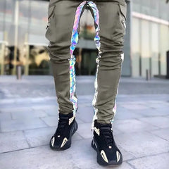 Polyester Jogger Cargo Pants Reflective Loose Fit