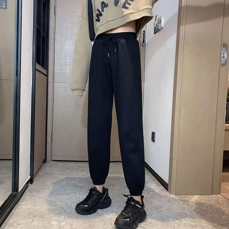 Polyester Jogger Pants Sports Harajuku High Waist Black / S