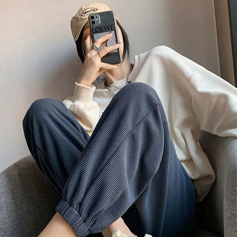 Polyester Jogger Pants Sports Harajuku High Waist Blue / S