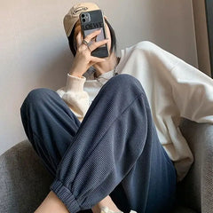 Polyester Jogger Pants Sports Harajuku High Waist Blue / S