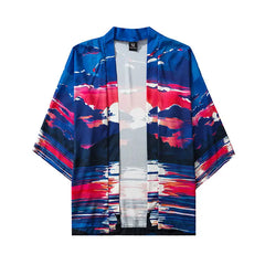 Polyester Kimono Japanese Ocean Sunset 3/4 Sleeve