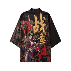 Polyester Kimono Kanji Samurai Girl Three Quarter Sleeve