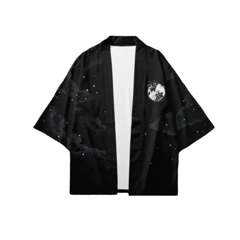 Polyester Kimono with Kanji Japanese Cranes 3/4 Sleeve